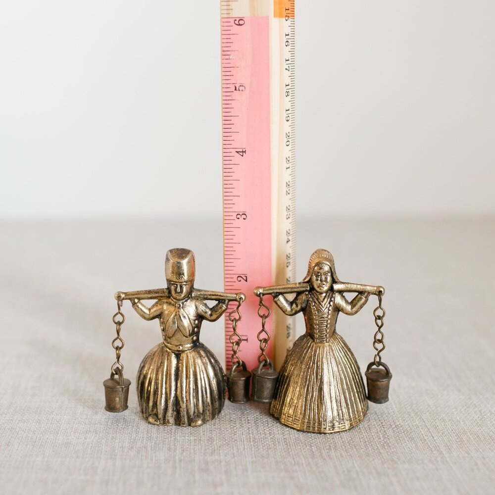 Vintage Brass Bell Water Carrier Figurines Pair Collectible - Picture 4 of 11